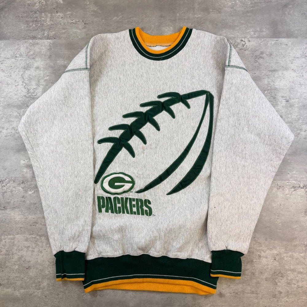 Vintage Green Bay Packers NFL Sweatshirt Gray Green Gold Football Graphic L